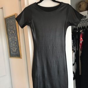 Black metallic/latex midi bodycon dress, XS